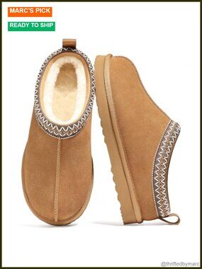 Genuine Suede Fuzzy Slippers Women Winter Warm House Shoes